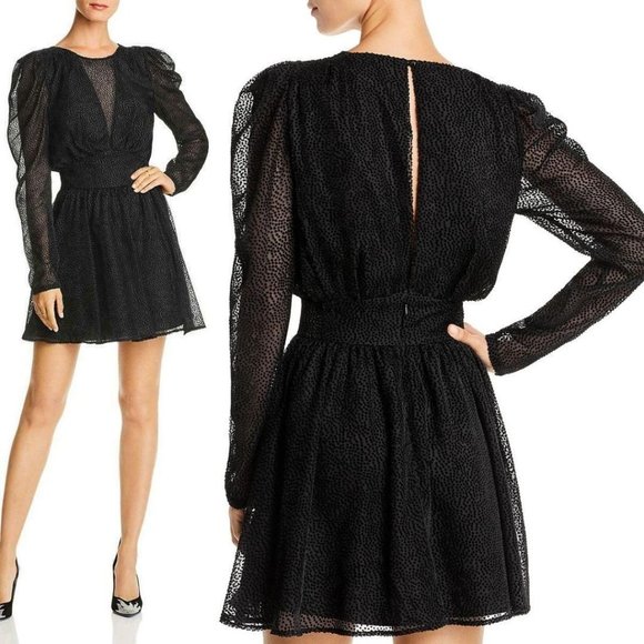 Lini Dress Size XS Puffed Fit Flare Short Mini Black Sheer Burnout Gemma $398 - Picture 6 of 15